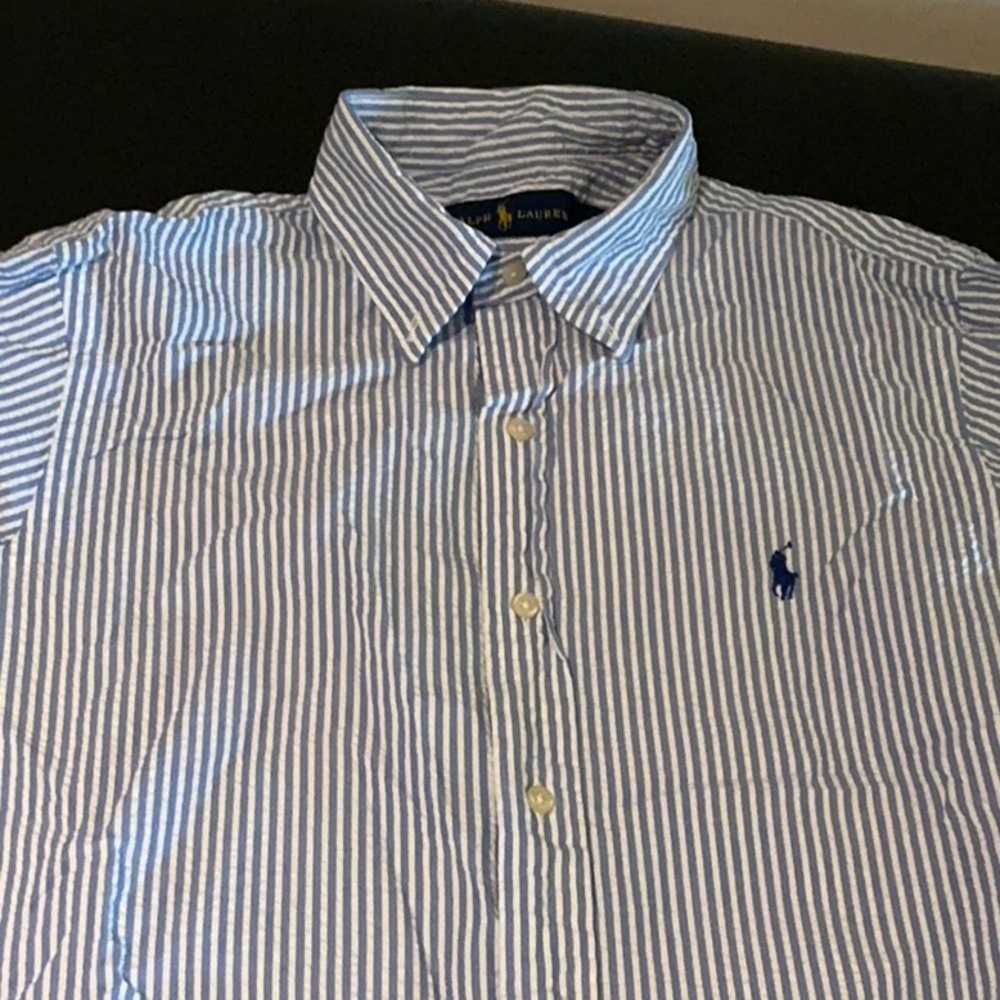 Ralph Lauren Blue and White Casual Button Down Shirt
